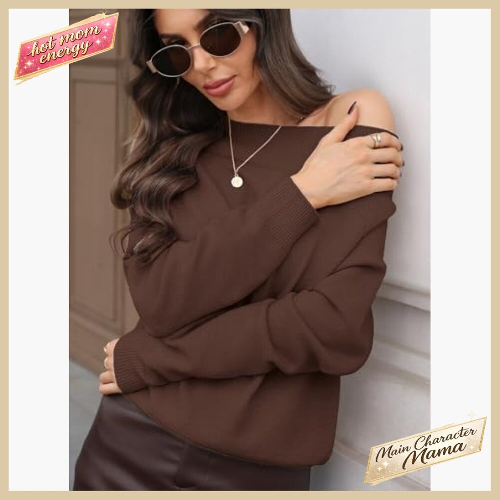 Off Shoulder Pullover Sweater Soft Cozy Long Slee… - image 3
